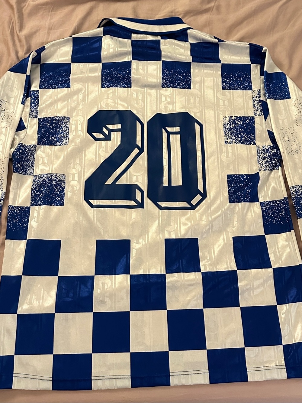 Blue and White Checkerboard Sports Jersey with '20'